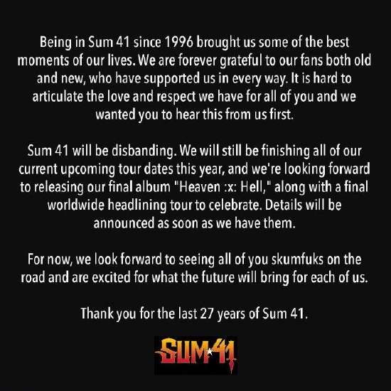 摇滚乐队Sum 41为什么解散-Sum 41解散原因分析